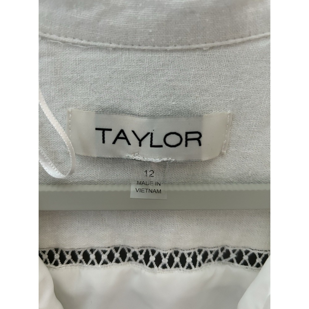 Taylor Women's Dress Babydoll Swing Flowy Dress Size 12 White Tiered Boho Summer - Picture 4 of 11